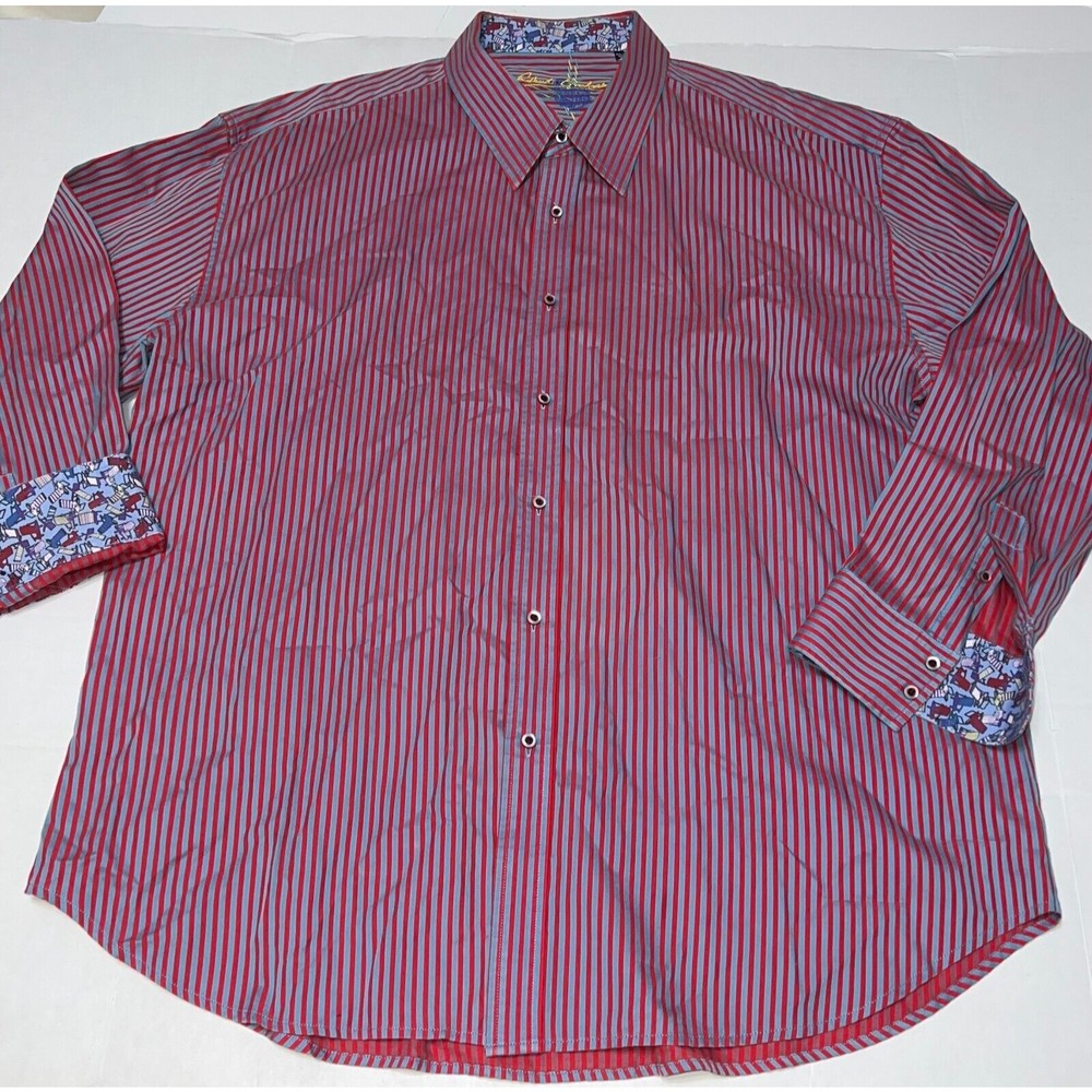 Robert Graham Long Sleeve Shirt Mens 4XL Red Striped Flip Cuff Beach Chair Print